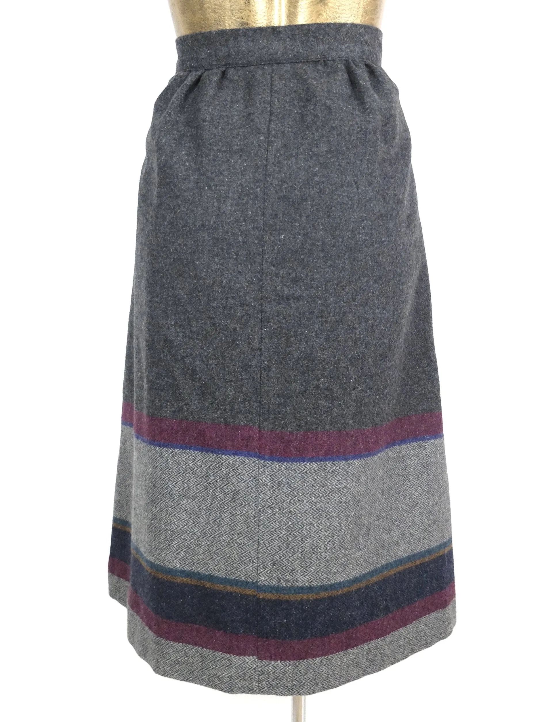 1980s does 50s Mod Wool High Waisted Fit and Flare Below-the-Knee Circle Midi Skirt