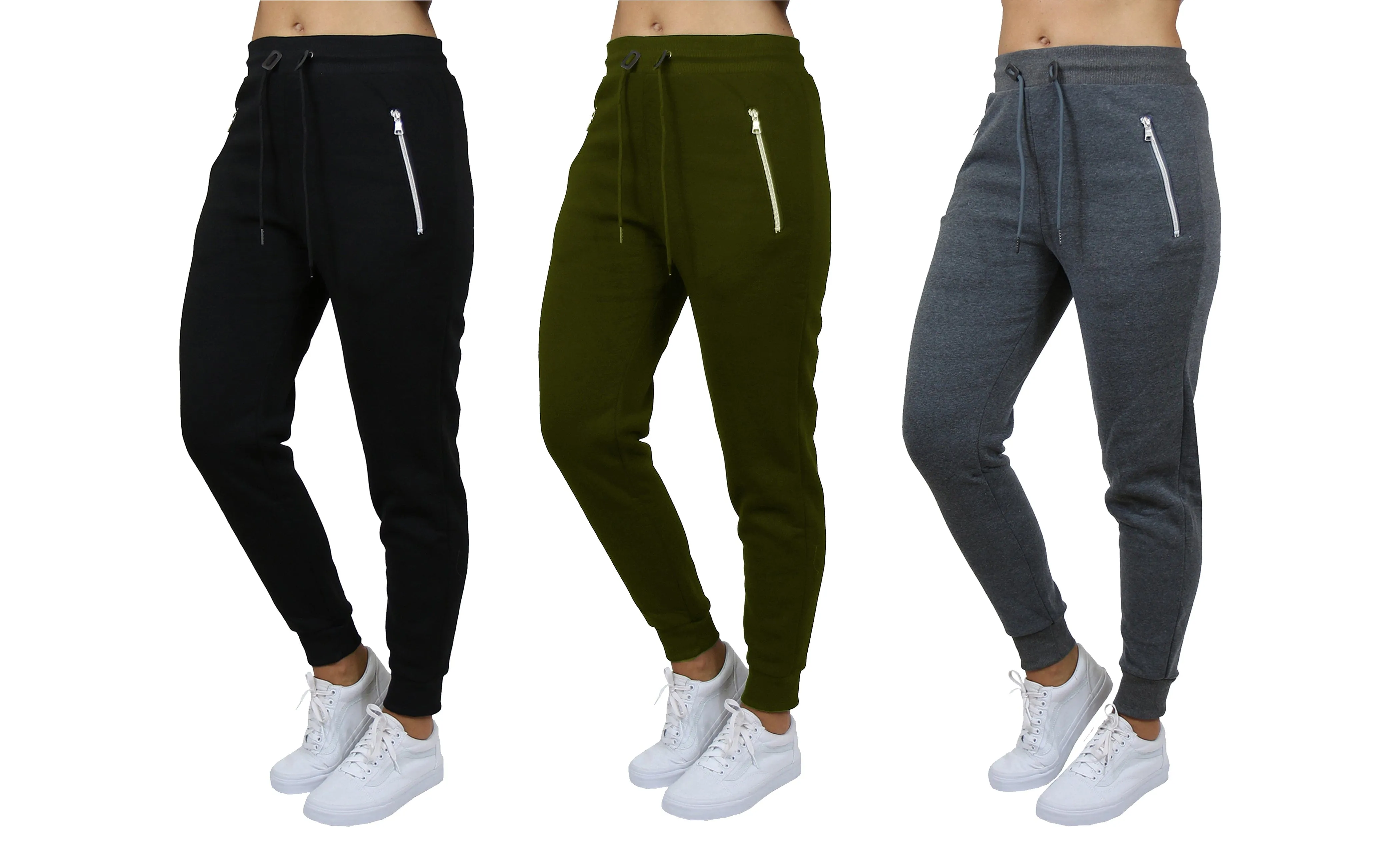 [3-Pack] Women's Loose-Fit Fleece Jogger Sweatpants with Zipper Pockets