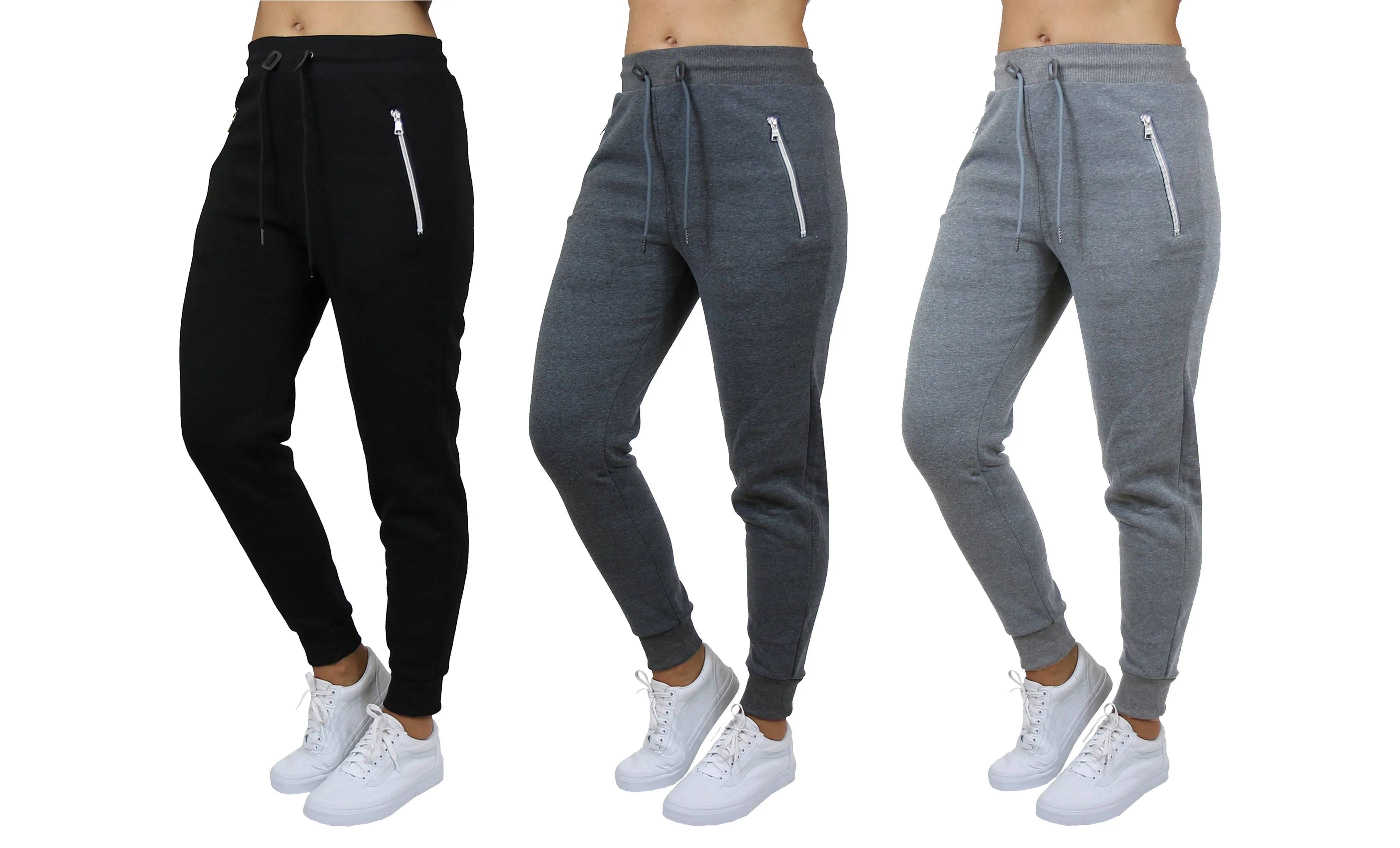 [3-Pack] Women's Loose-Fit Fleece Jogger Sweatpants with Zipper Pockets