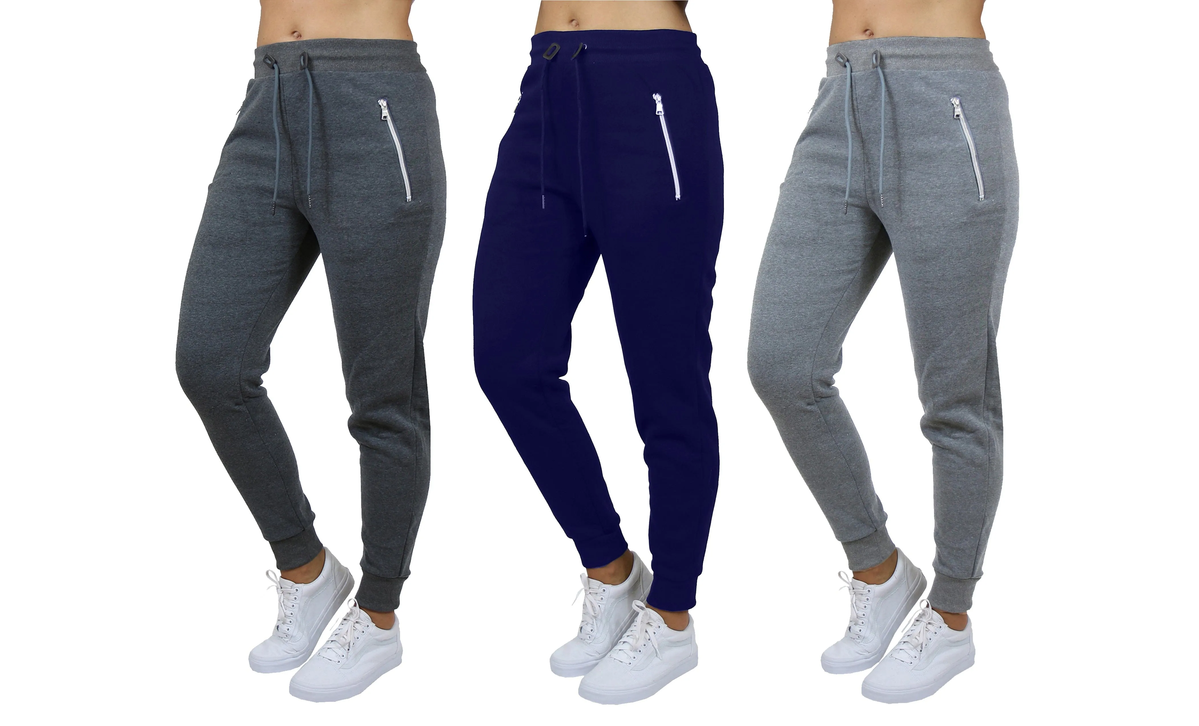 [3-Pack] Women's Loose-Fit Fleece Jogger Sweatpants with Zipper Pockets