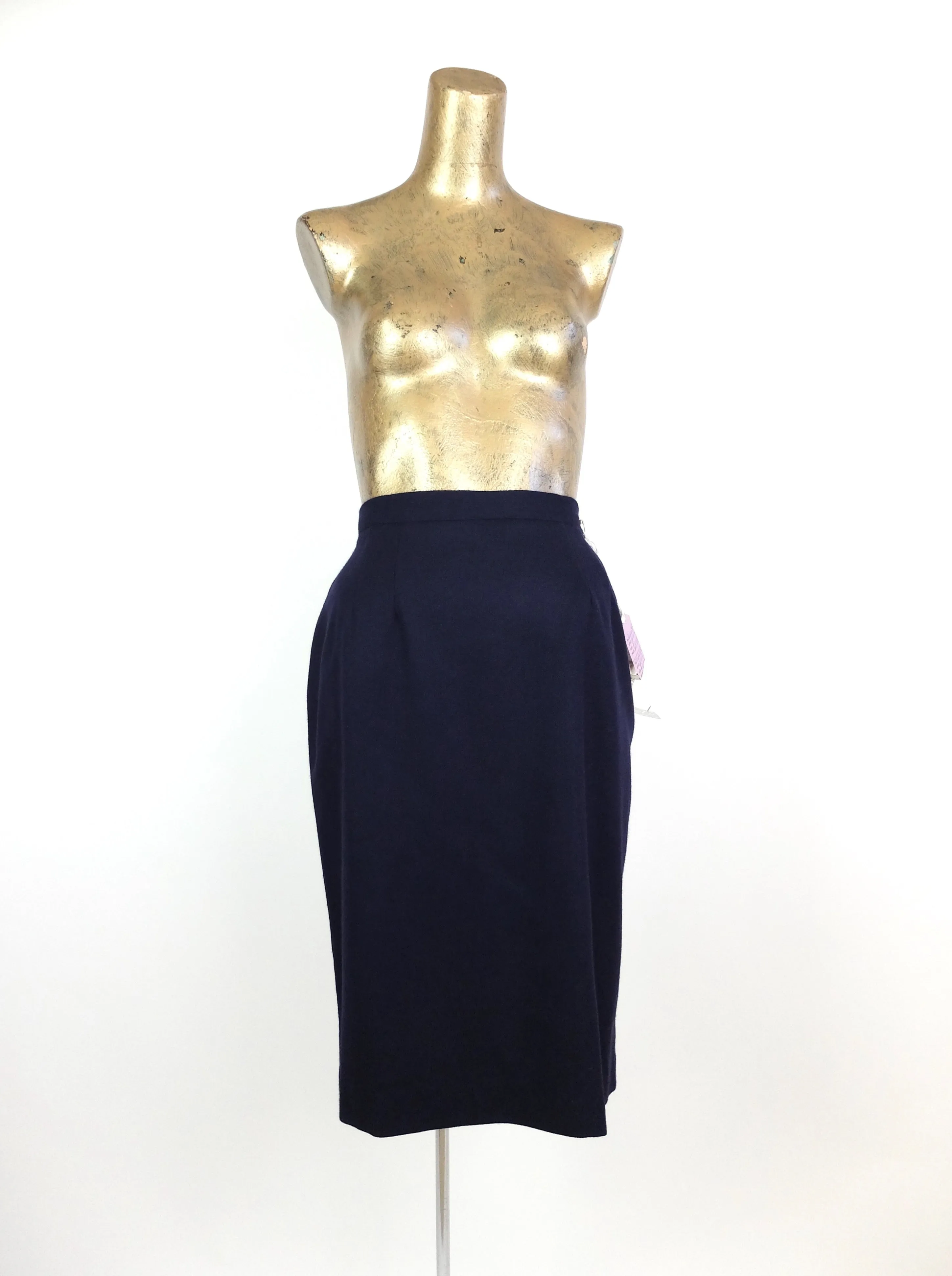 80s Deadstock Dark Blue High Waisted Below-the-Knee Pencil Skirt