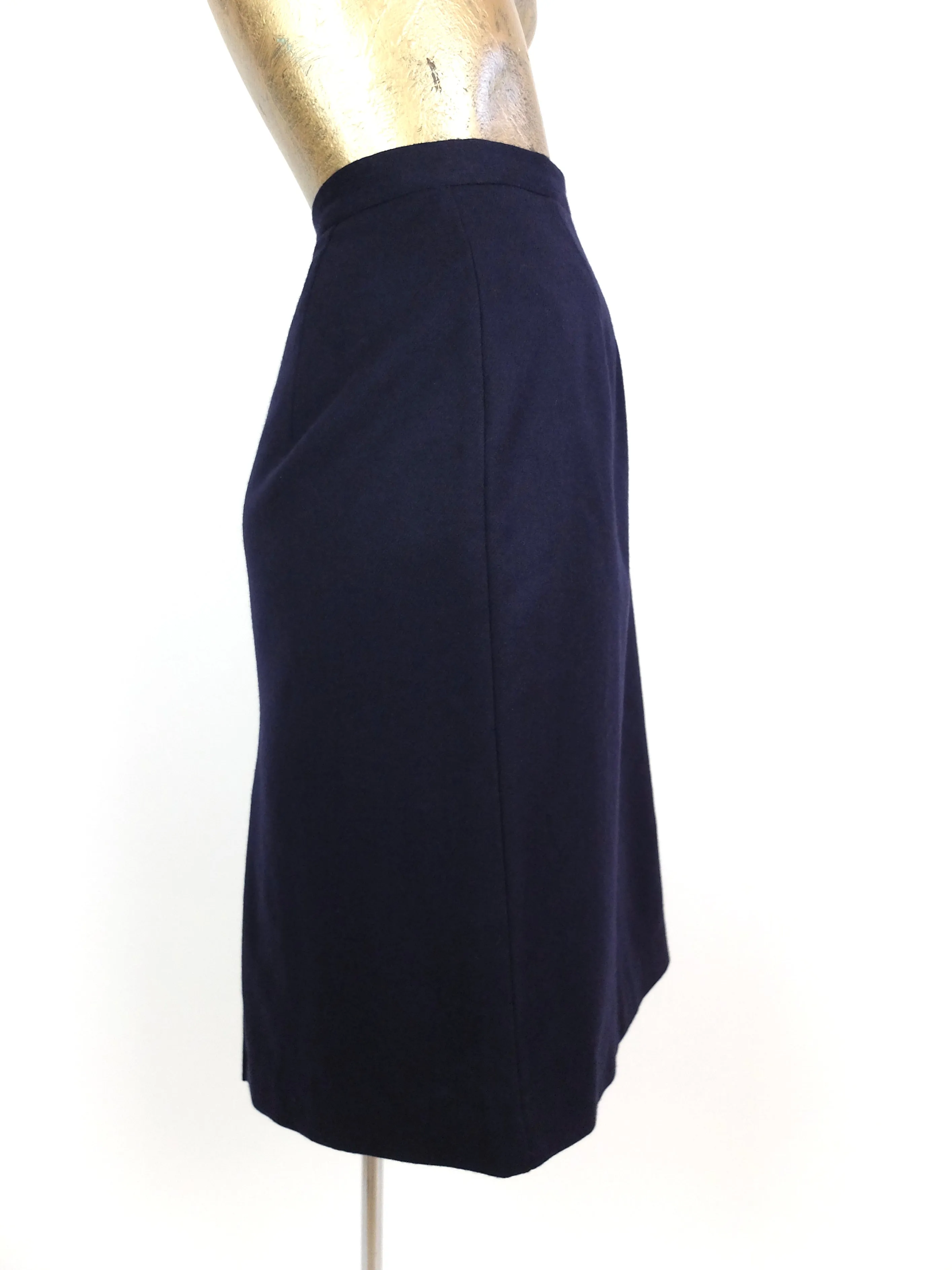 80s Deadstock Dark Blue High Waisted Below-the-Knee Pencil Skirt