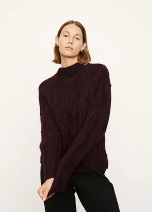 Aran Raglan Mock Neck in Heather Plum Wine