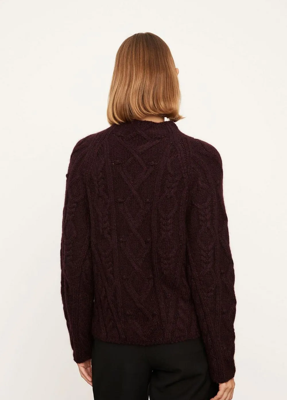 Aran Raglan Mock Neck in Heather Plum Wine