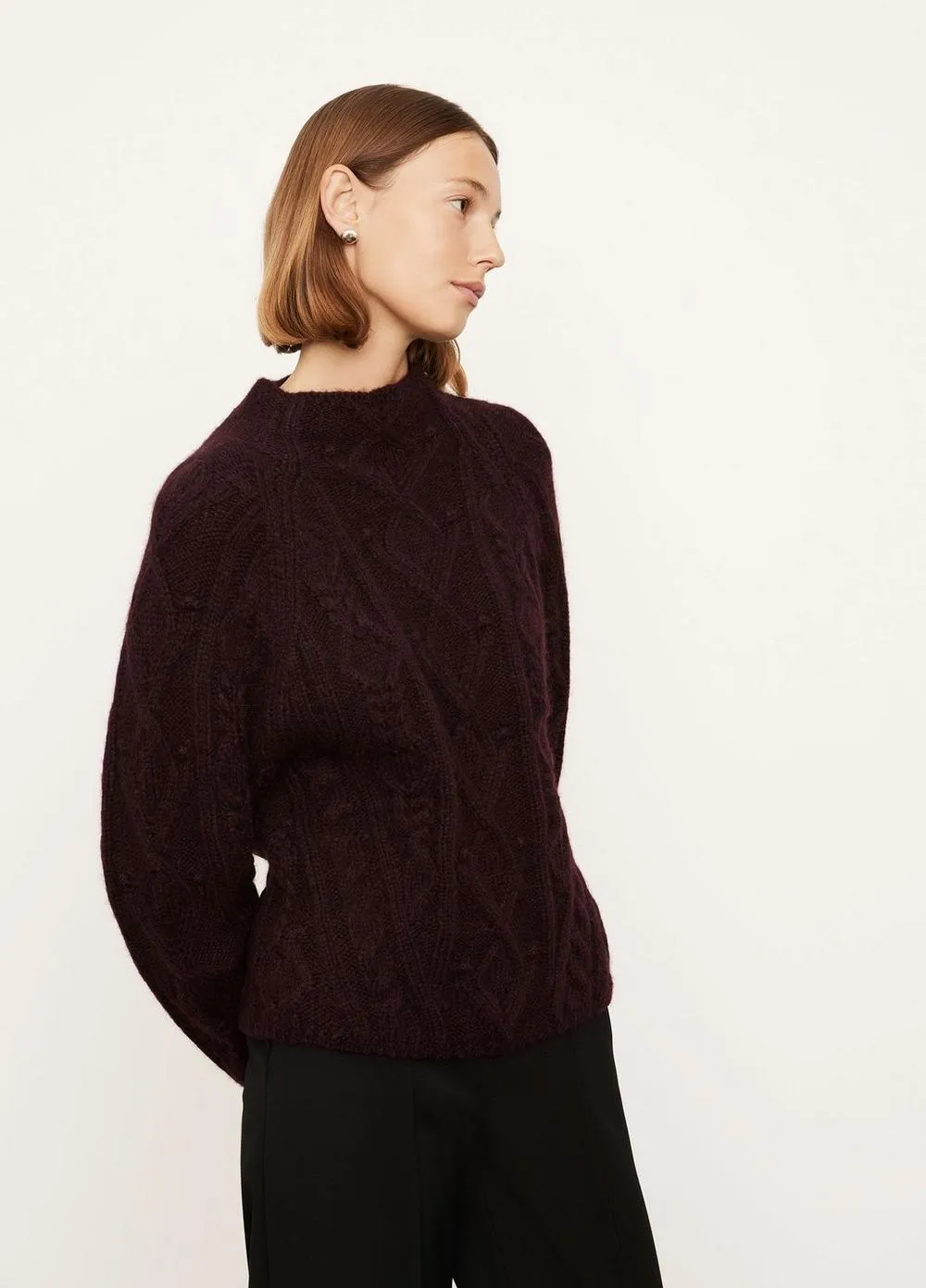 Aran Raglan Mock Neck in Heather Plum Wine