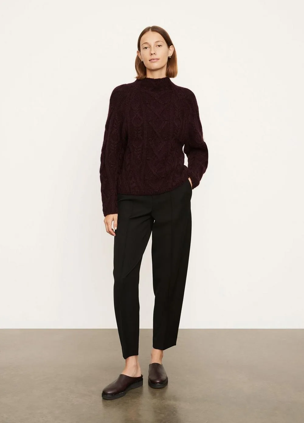 Aran Raglan Mock Neck in Heather Plum Wine