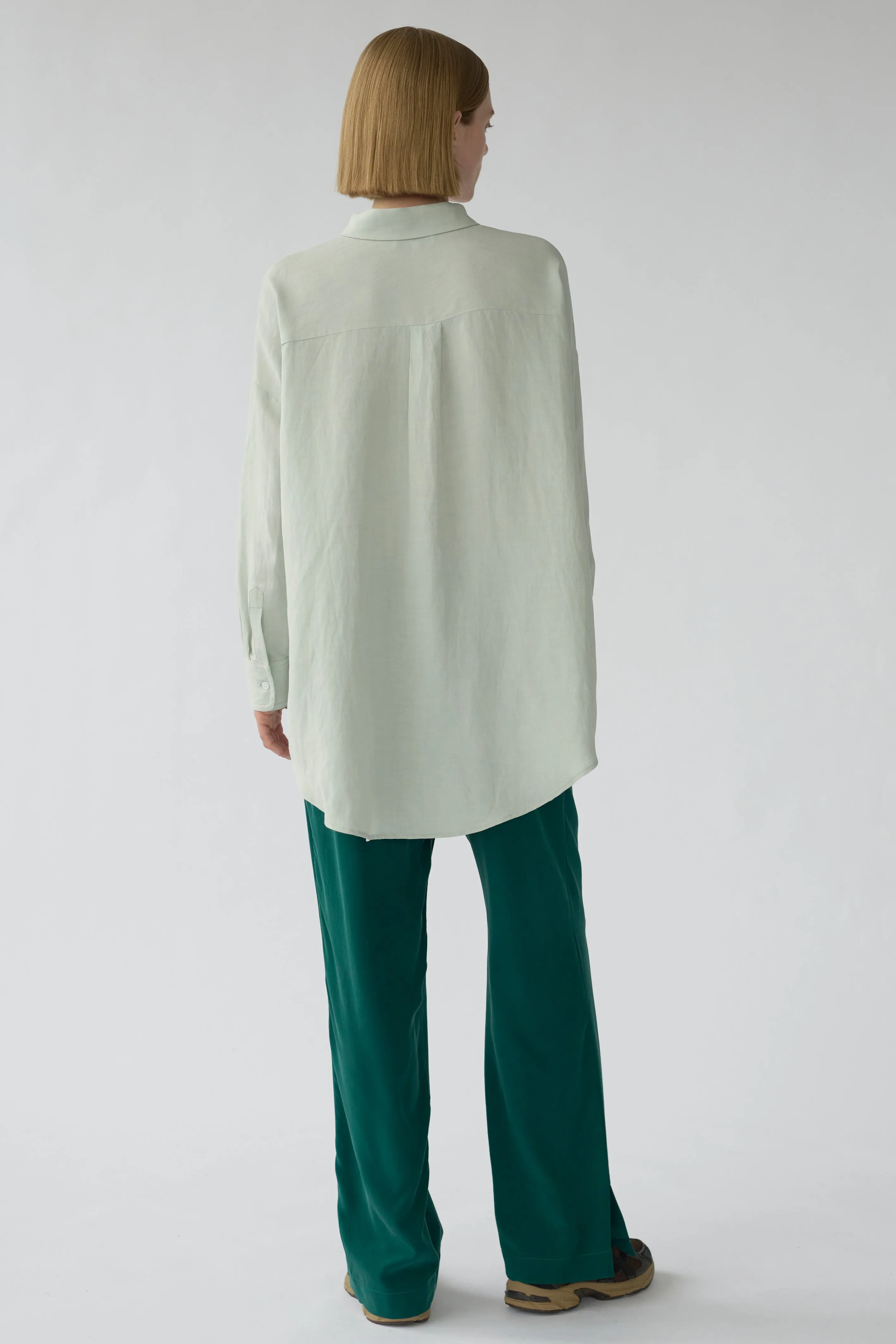 BIANCA LS SHIRT - MINT GREY - SILK/LINEN