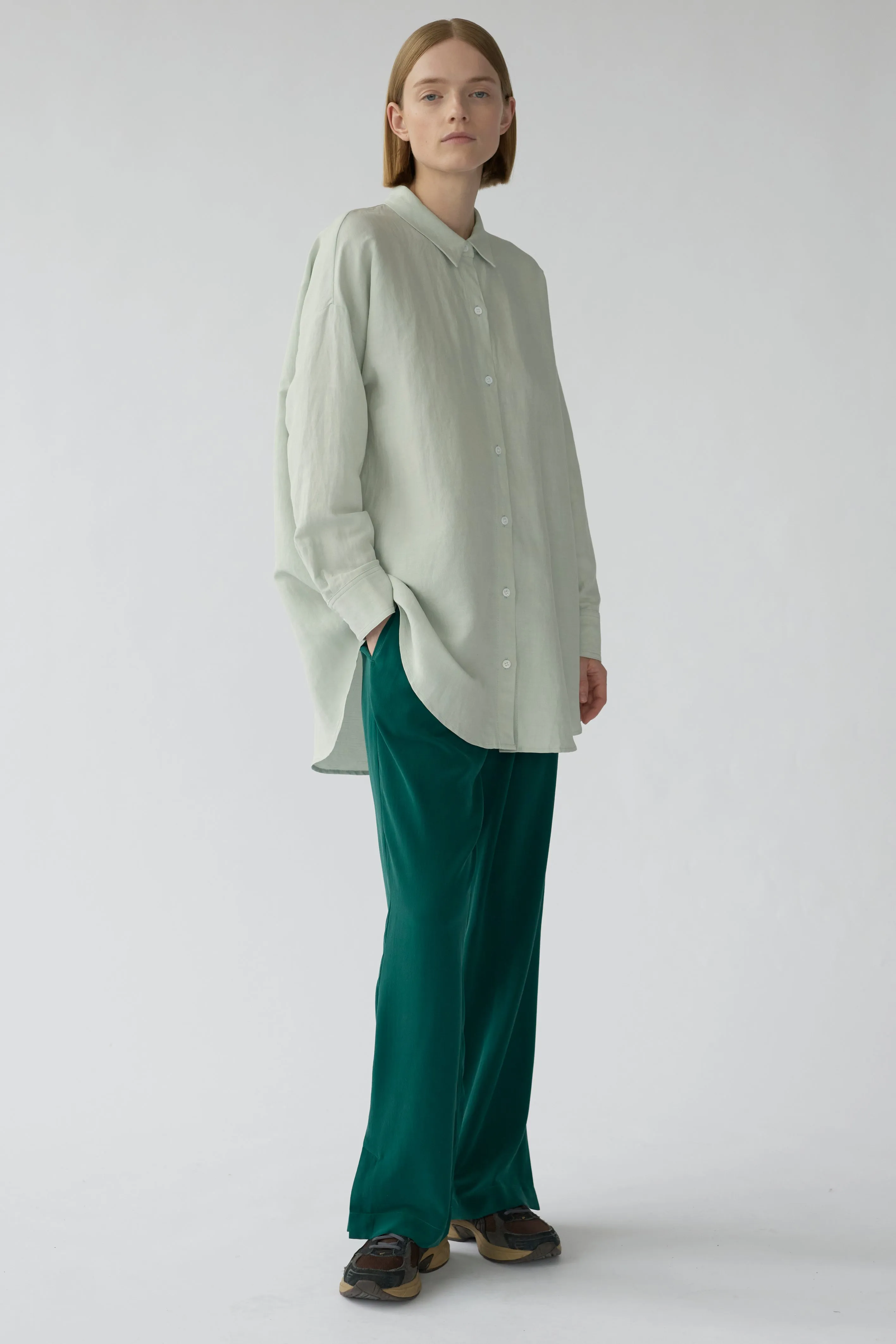 BIANCA LS SHIRT - MINT GREY - SILK/LINEN