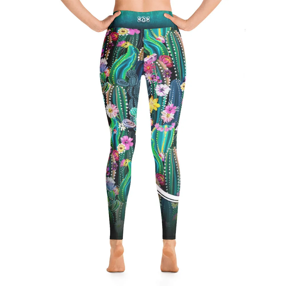 Cactus Florals YOGA Leggings Fitness Leggings Floral Print Leggings High Waist Yoga Legging, PF - 100928