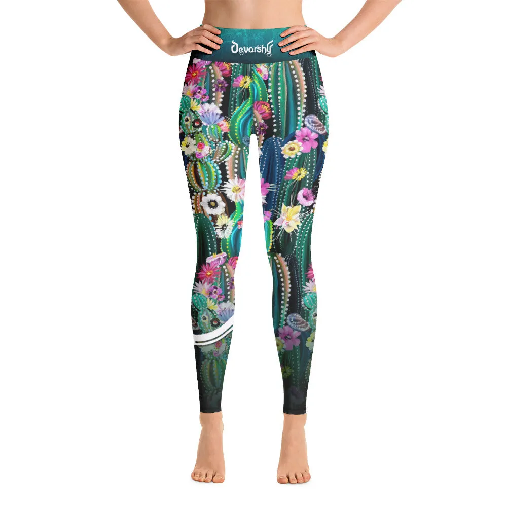 Cactus Florals YOGA Leggings Fitness Leggings Floral Print Leggings High Waist Yoga Legging, PF - 100928