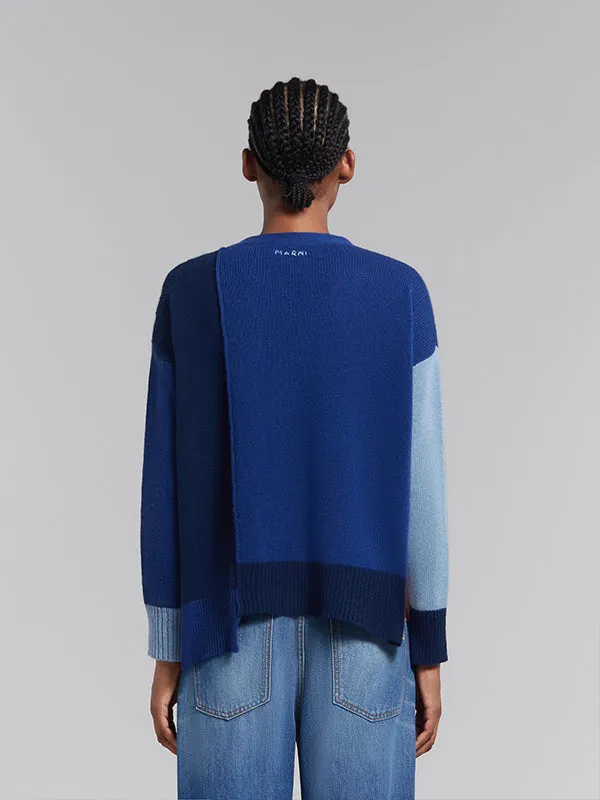 Colour Block Cashmere Cardigan in Ocean