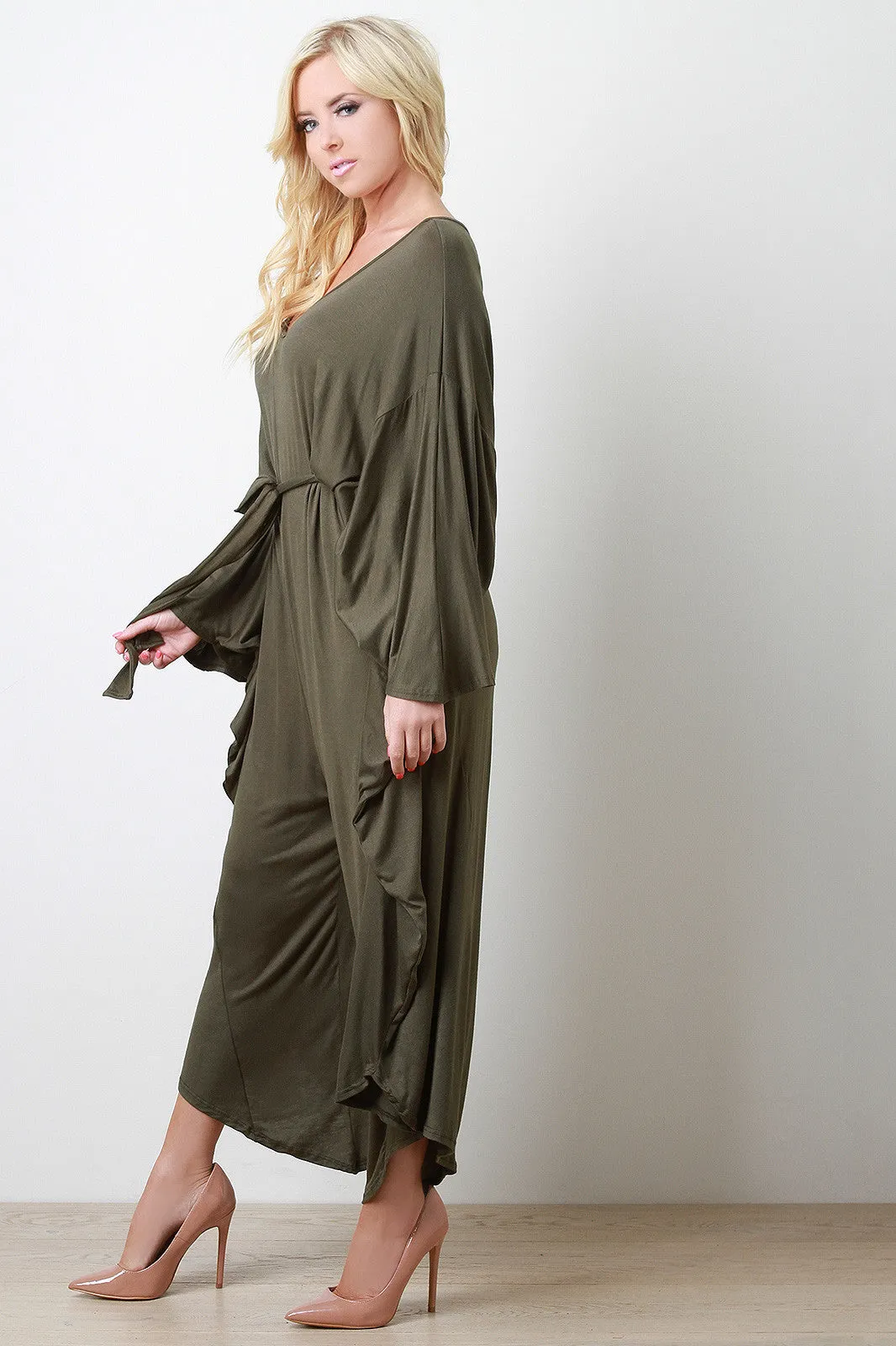 Connected Sleeve Oversize Belted Jumpsuit