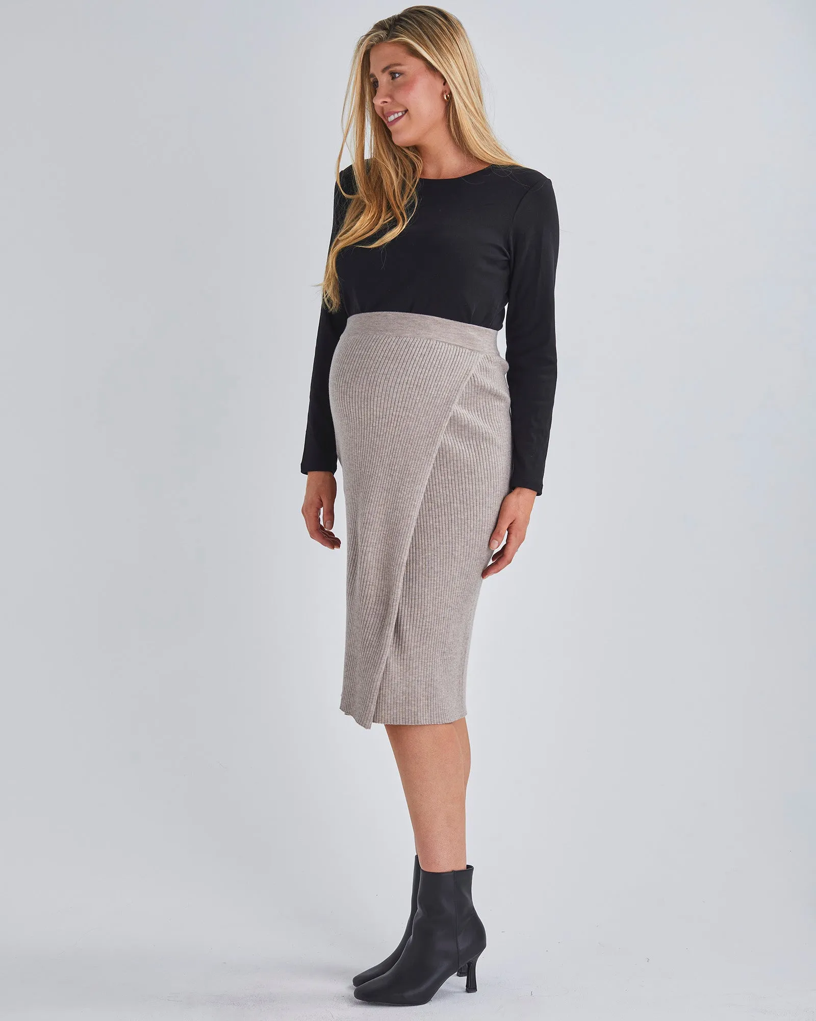 Cozy Elegance Wool Blend Maternity Skirt - Beige