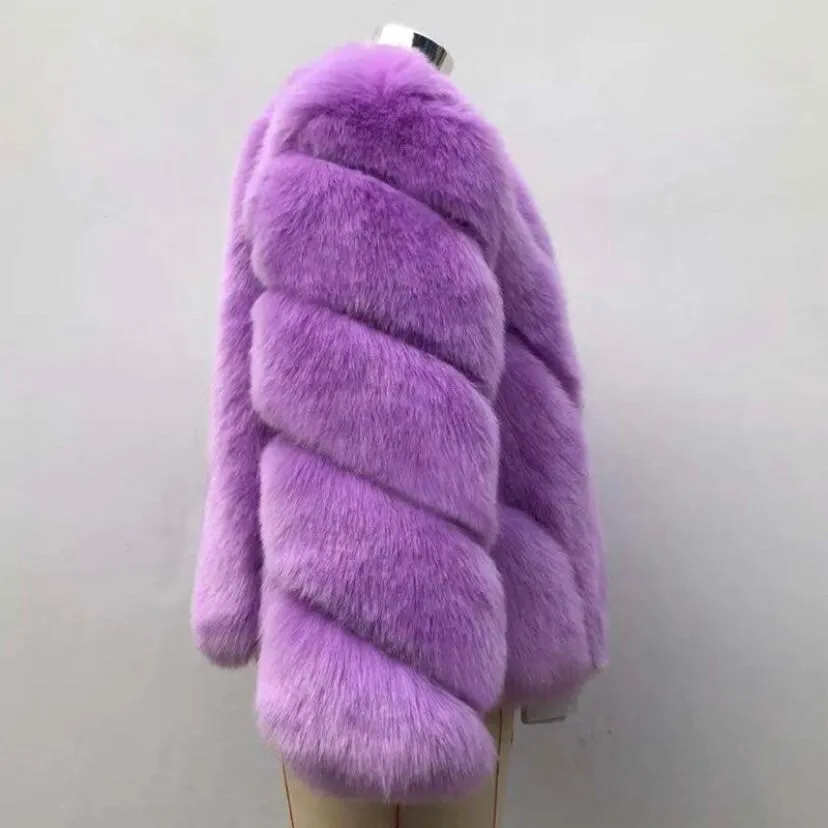 Dallas Diagonal Panel Faux Fur Jacket