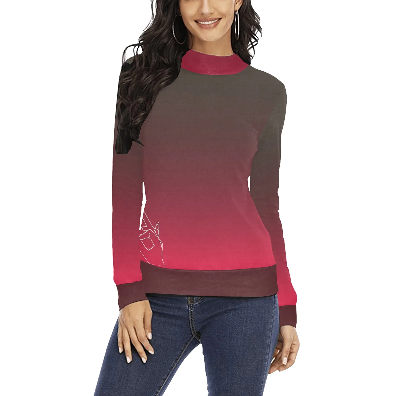 Descendants of The Island vermillion rose tight long sleeve Women's Mock Neck Sweater