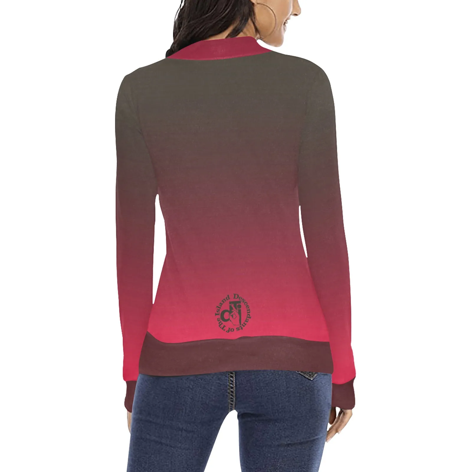 Descendants of The Island vermillion rose tight long sleeve Women's Mock Neck Sweater