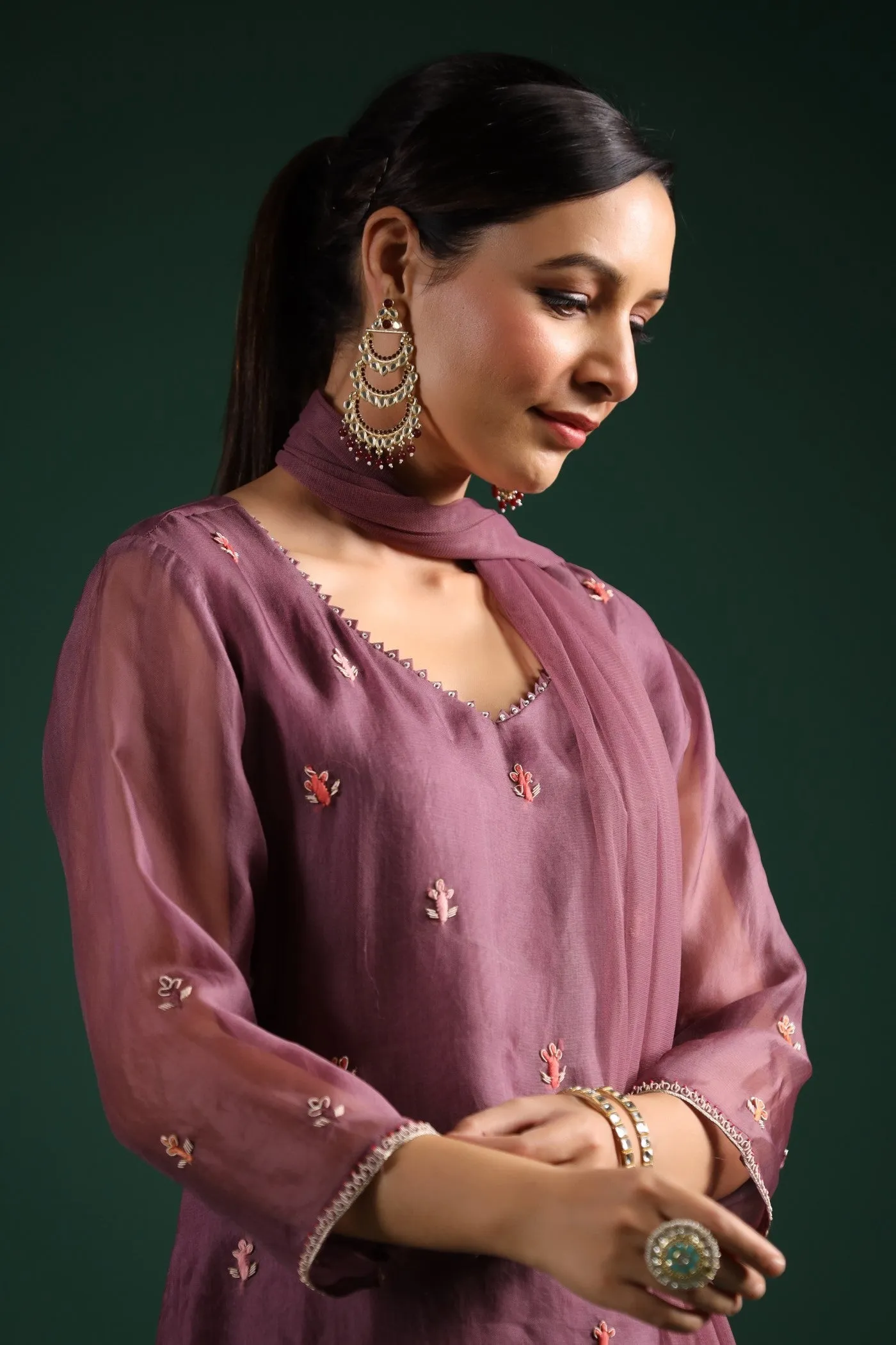 Dusky Purple Organza Silk Kurta Set