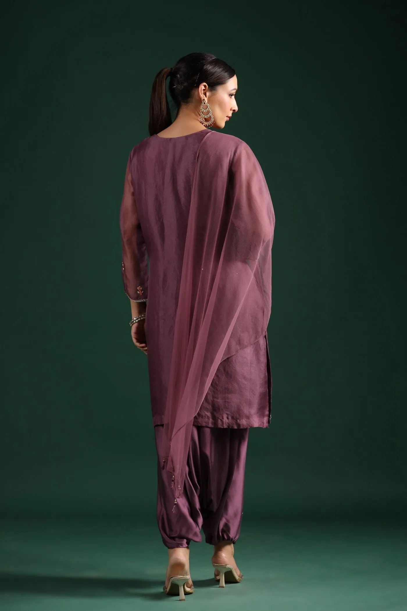 Dusky Purple Organza Silk Kurta Set