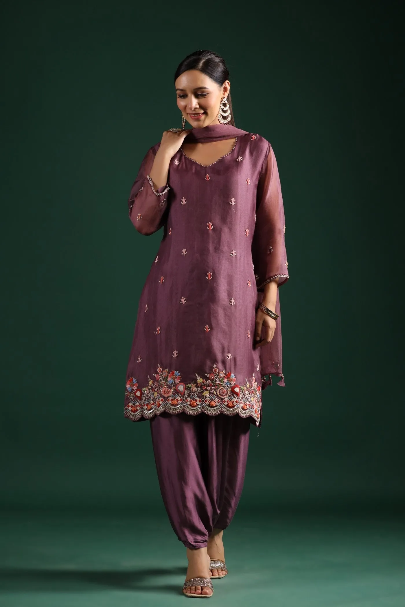 Dusky Purple Organza Silk Kurta Set