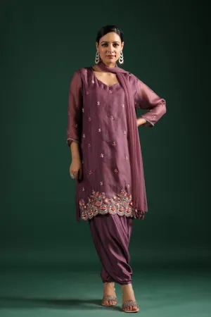 Dusky Purple Organza Silk Kurta Set