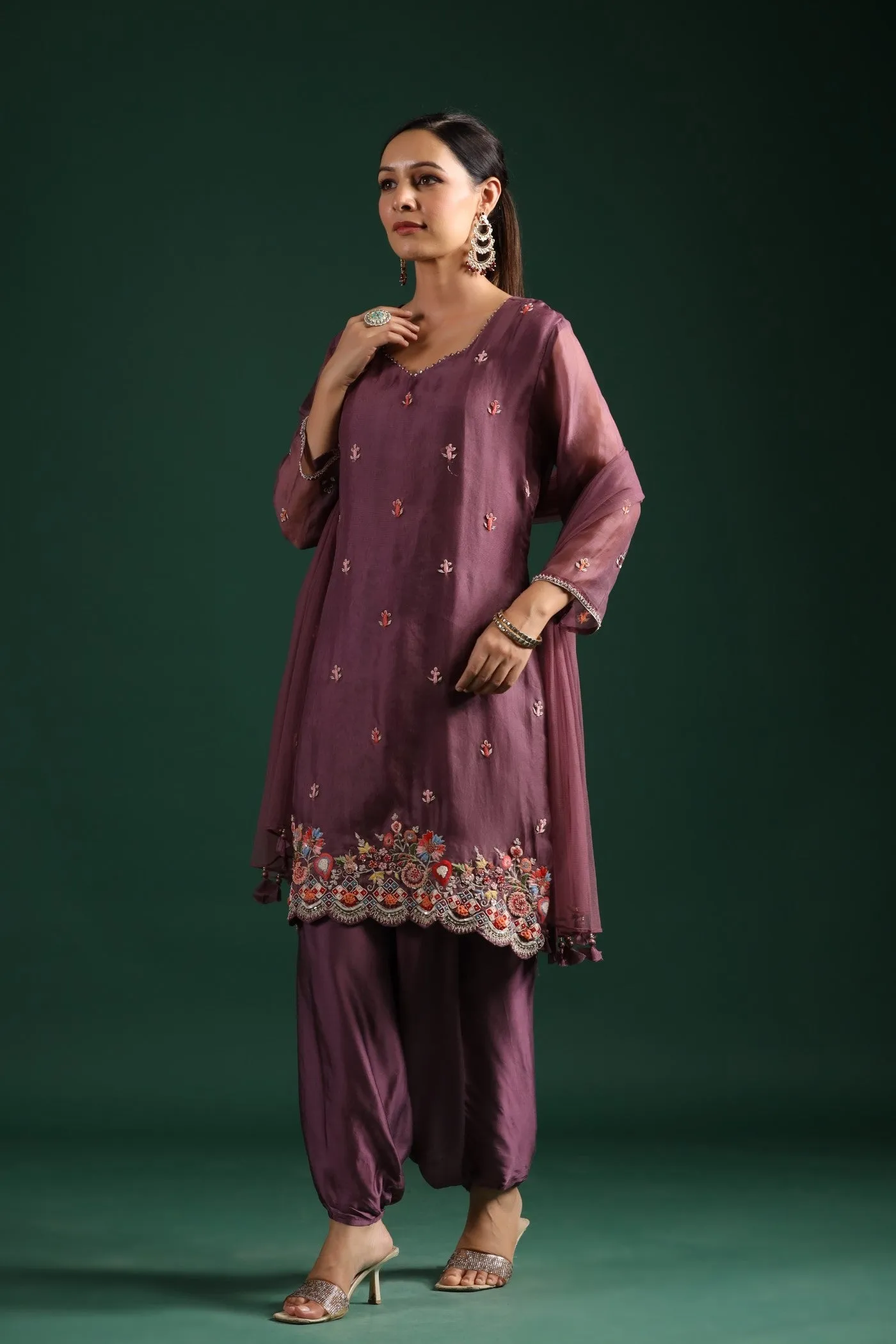 Dusky Purple Organza Silk Kurta Set