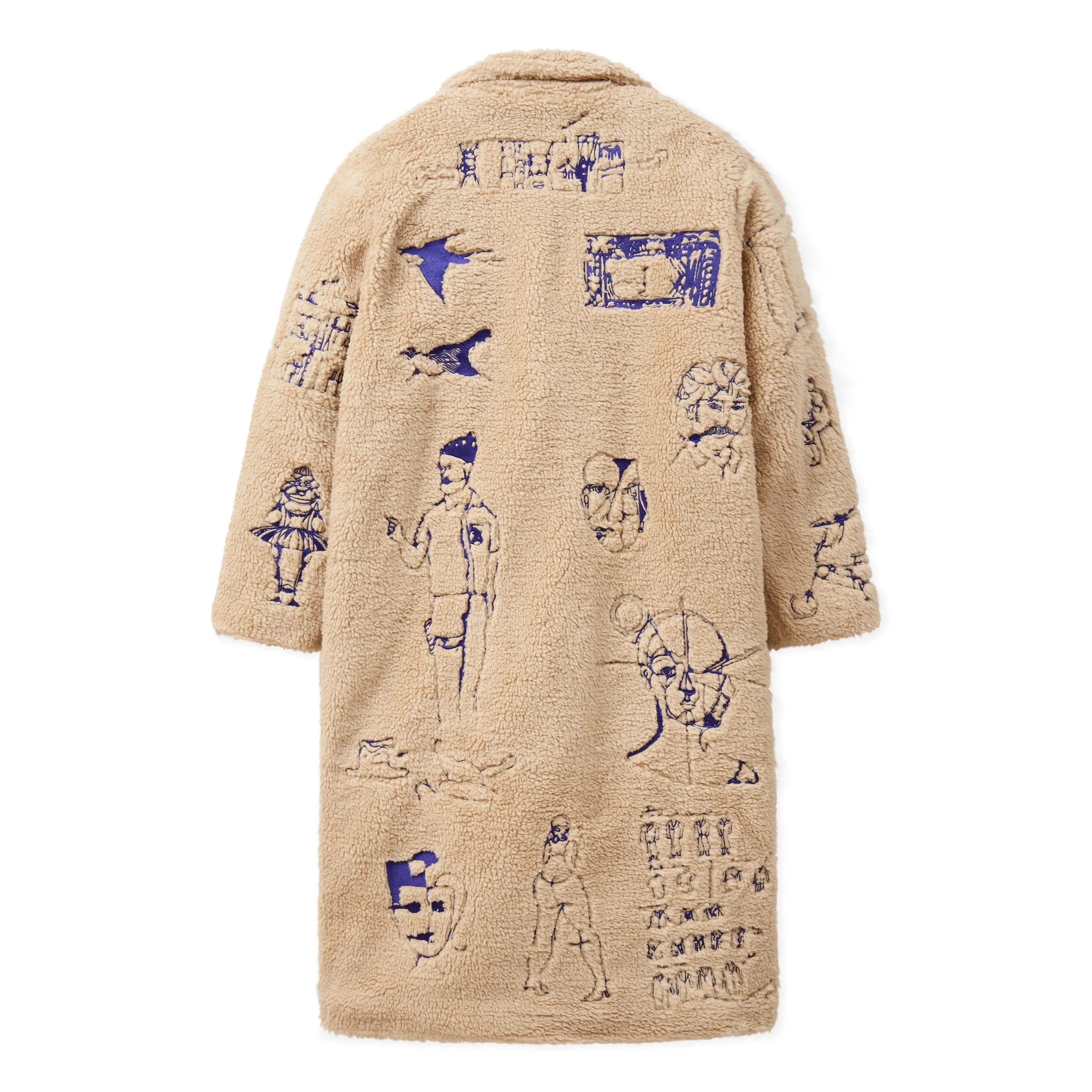 Embroidered Sherpa Fleece Overcoat [Cream]