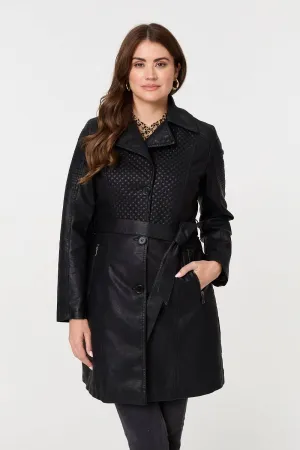 Faux Leather Relaxed Thigh Length Jacket