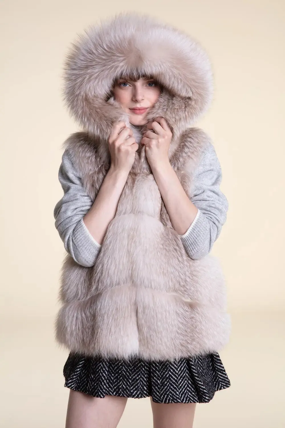 Fox fur vest with hood