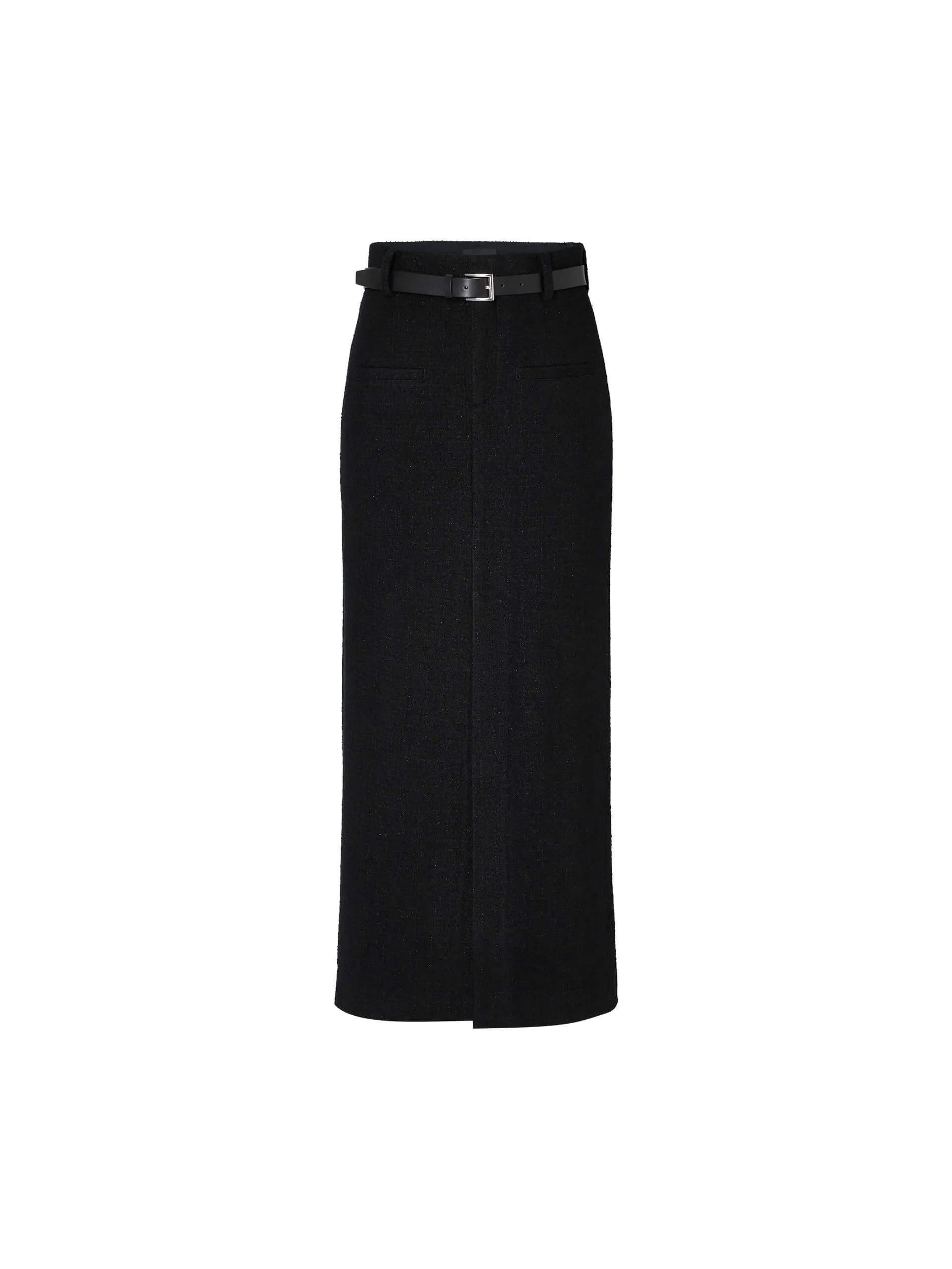 Front Slit Wool Blend Skirt