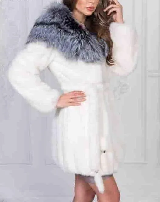 Full Natural Mink Fur With Silver Fox Fur Collar Coats