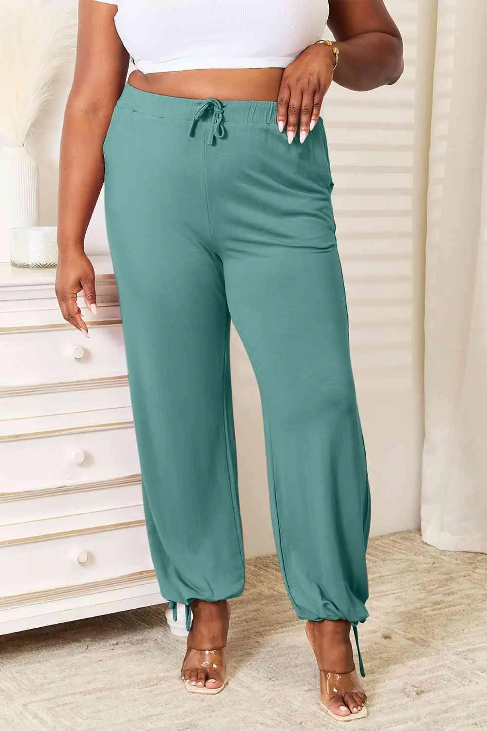 Full Size Soft Rayon Drawstring Pants with Pockets