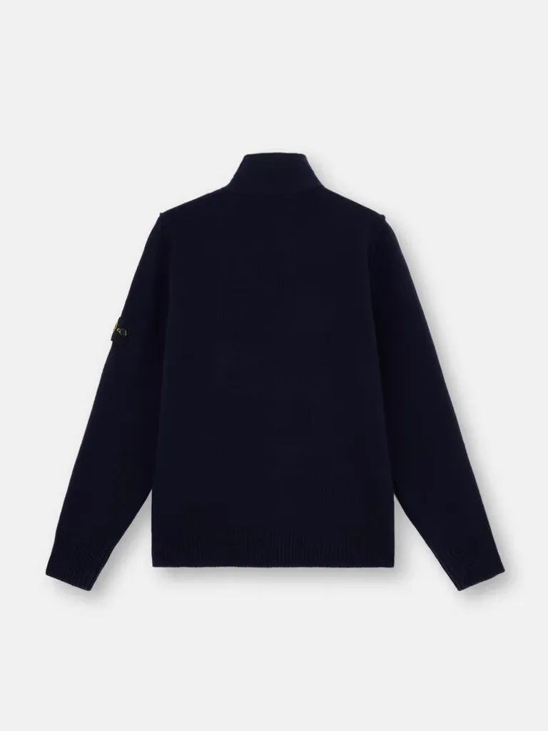 Full Zip Cardigan with Buttons - NAVY BLUE