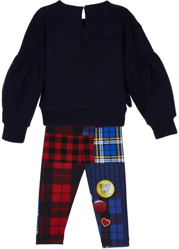 Girls Navy Tartan Legging Set