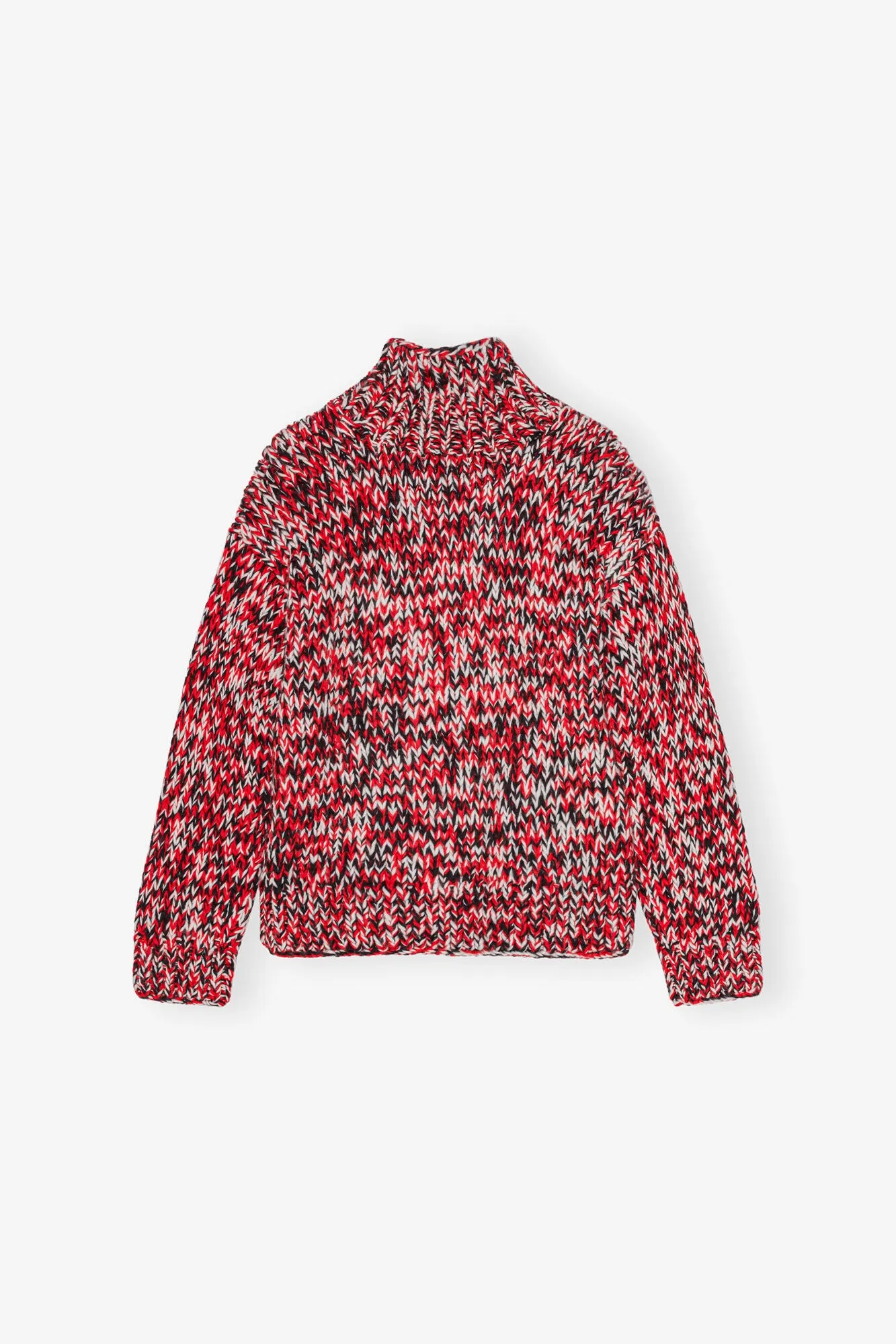 Graphic Wool Handknit High Neck Turtleneck | Racing Red Multi