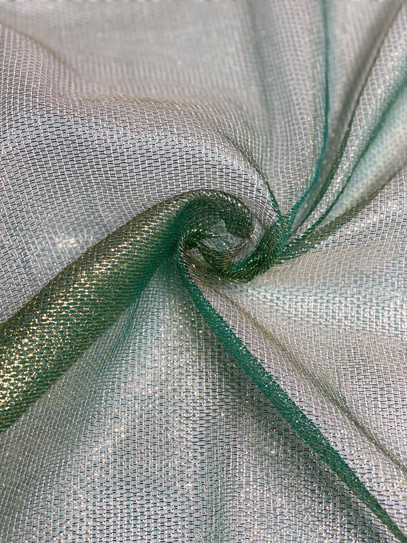 Green Silk Metallic Mesh Fabric