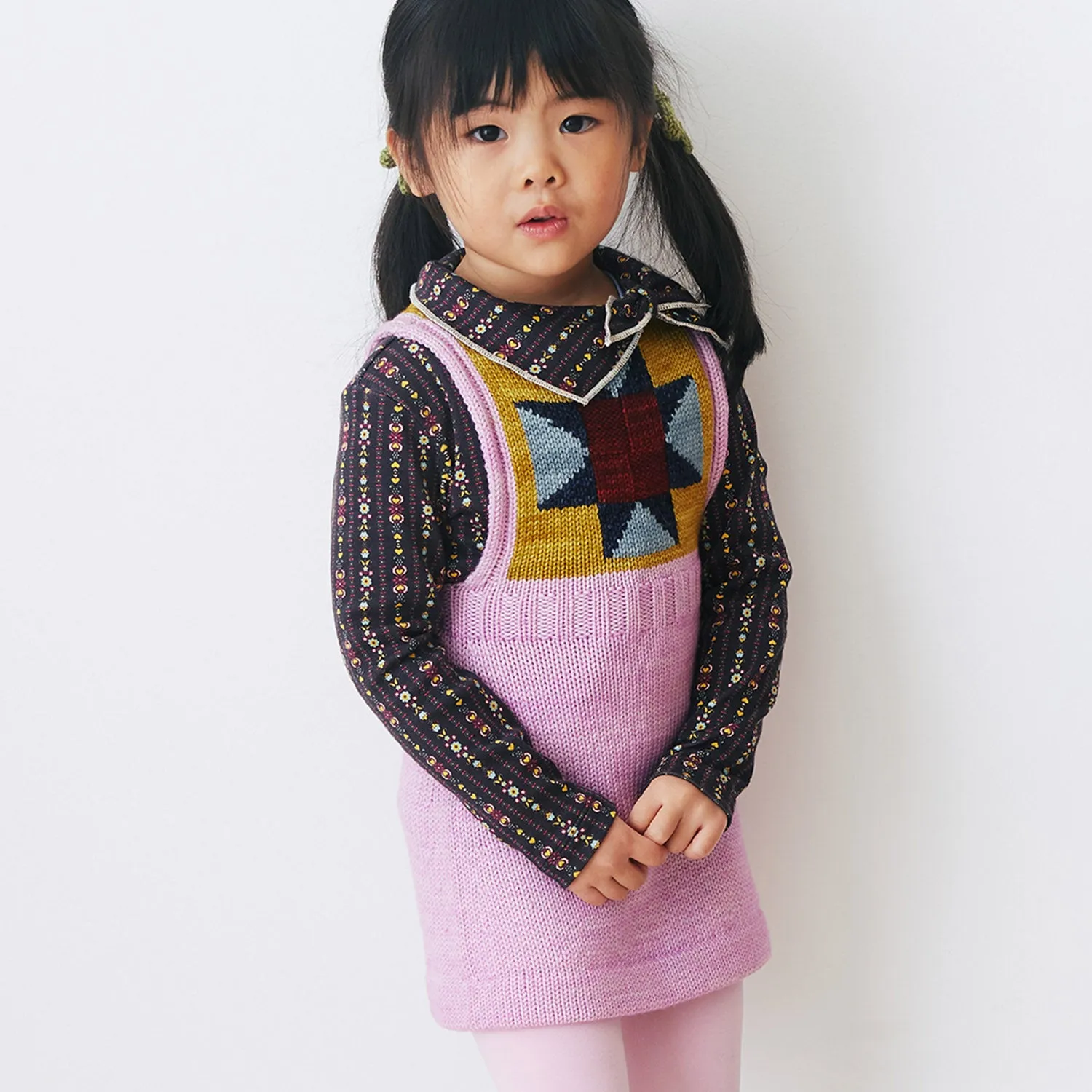 Hand Knit Merino Wool Nova Quilt Pinafore - Pink Lilac