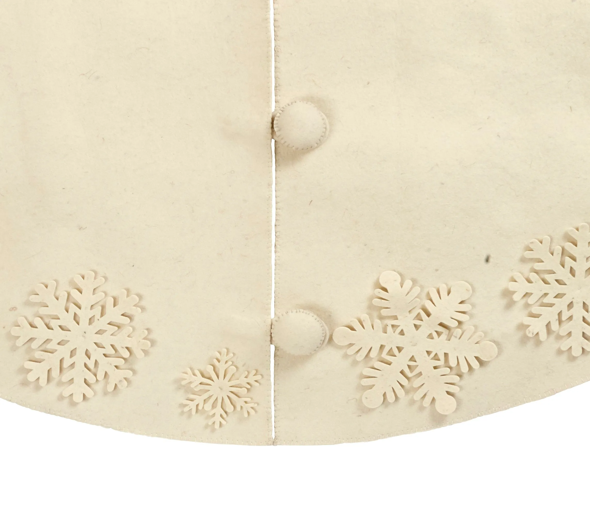 Handmade Christmas Tree Skirt in Felt - Tacked Snowflakes on Cream - 60"