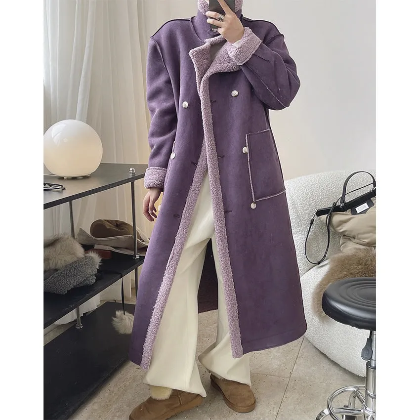 Heavy Lamb Wool Coat Faux Shearling Jacket Two Way Wear Winter Profile Thermal Long Coat Women