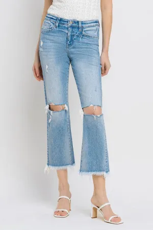 High Rise Frayed Hem Crop Straight Jeans