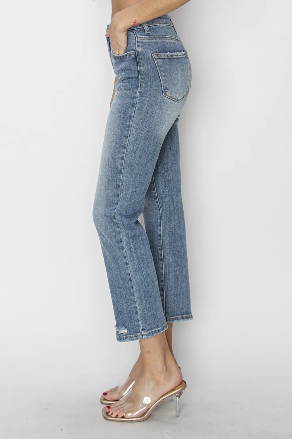 High Waist Distressed Cropped Jeans