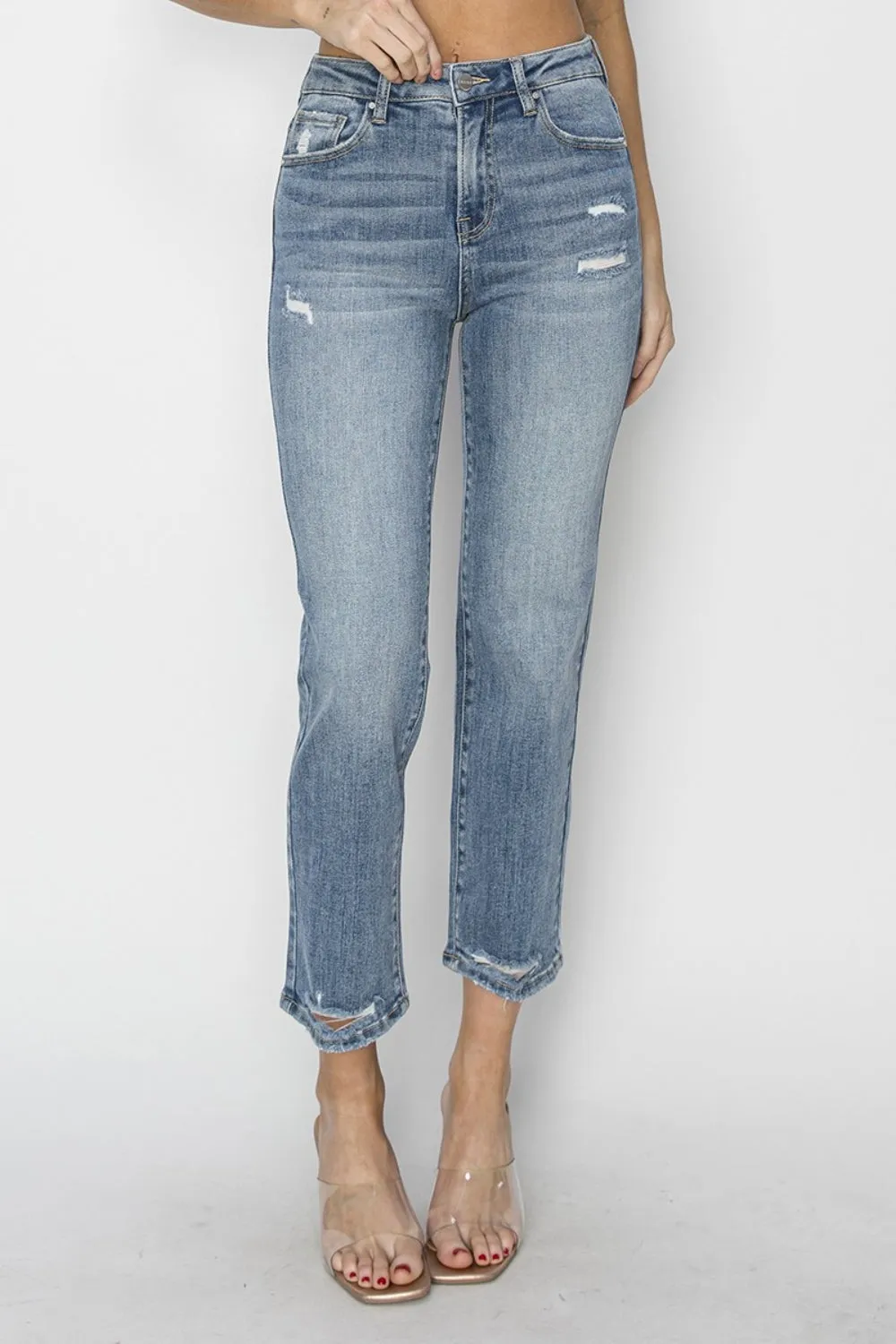 High Waist Distressed Cropped Jeans