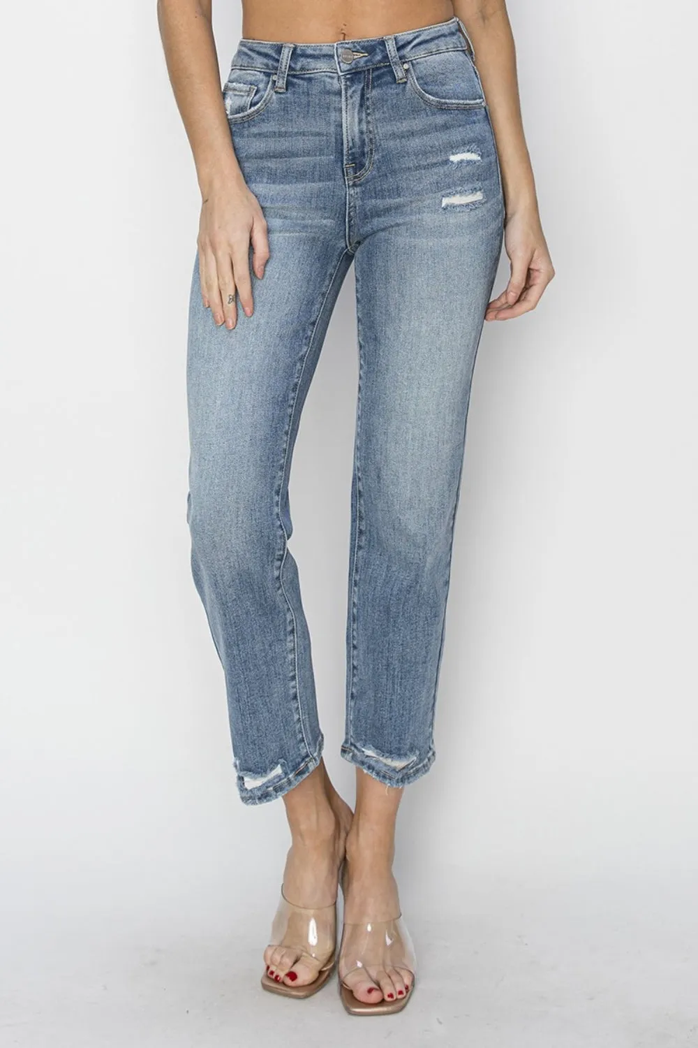 High Waist Distressed Cropped Jeans