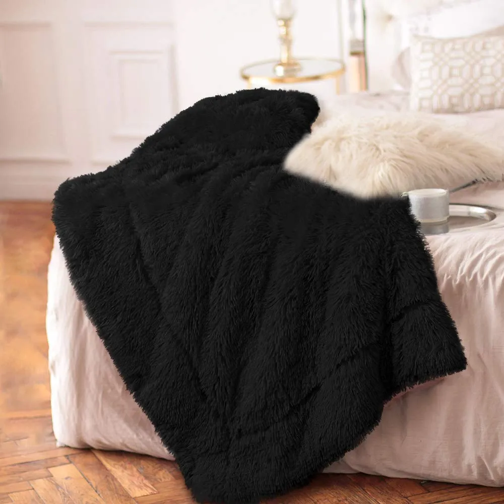 HOMORE Soft Fluffy Blanket Fuzzy Sherpa Plush Cozy Faux Fur Throw Blankets for Bed Couch Sofa Chair Decorative, 50''x60'' Black