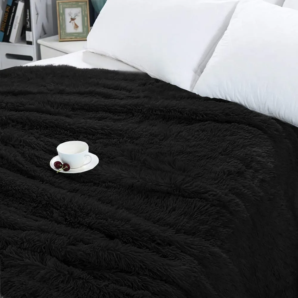 HOMORE Soft Fluffy Blanket Fuzzy Sherpa Plush Cozy Faux Fur Throw Blankets for Bed Couch Sofa Chair Decorative, 50''x60'' Black