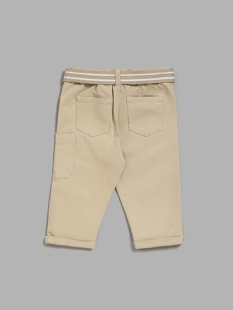 HOP Baby Solid Beige Cargo Pants with Belt