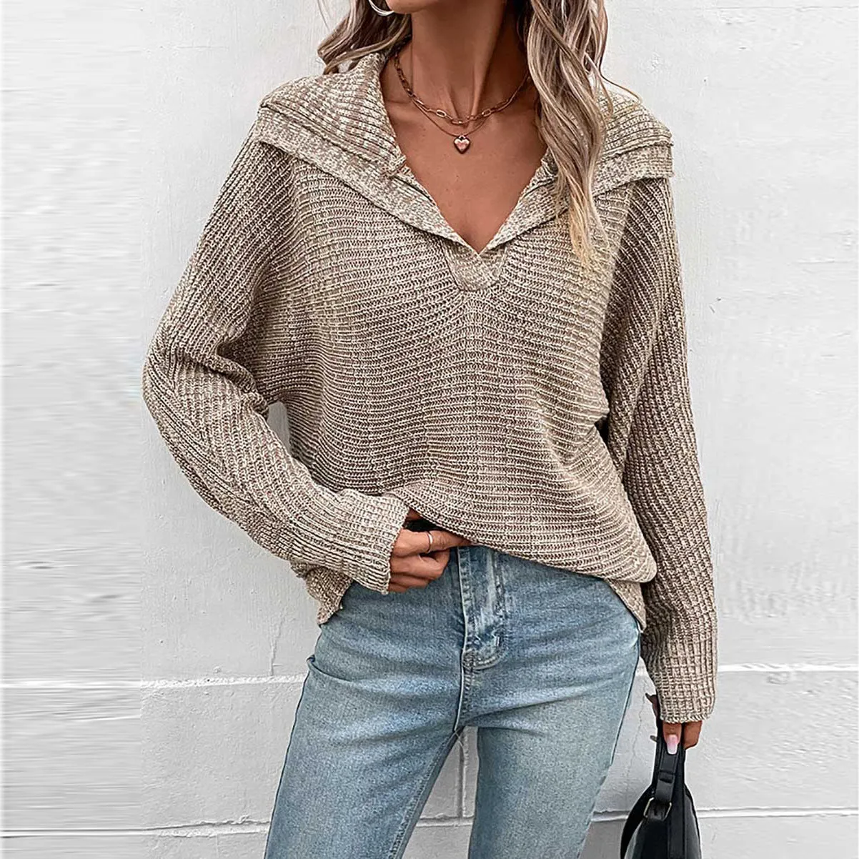 iForgirls Solid Color Long Sleeve Lapel Sweater