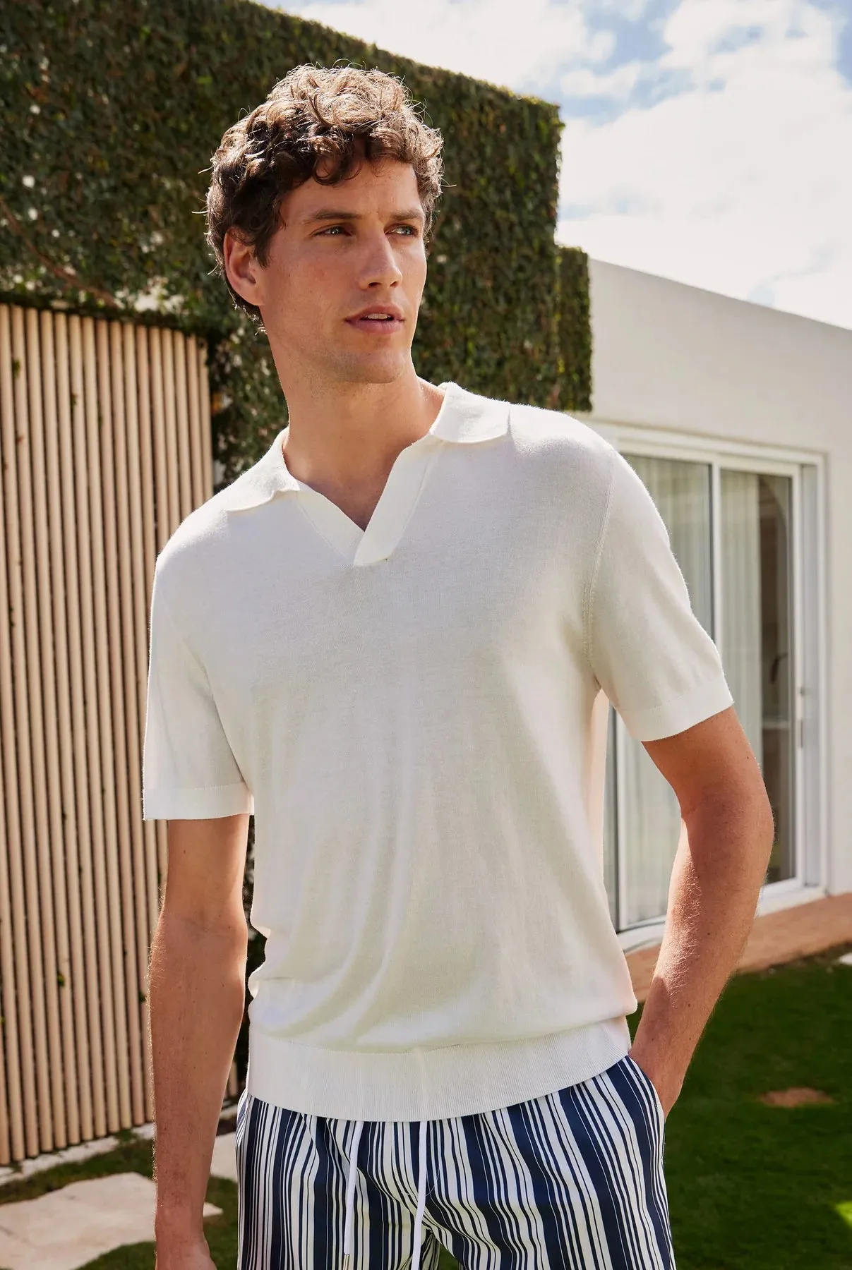 Irvine Knit Polo in Off White