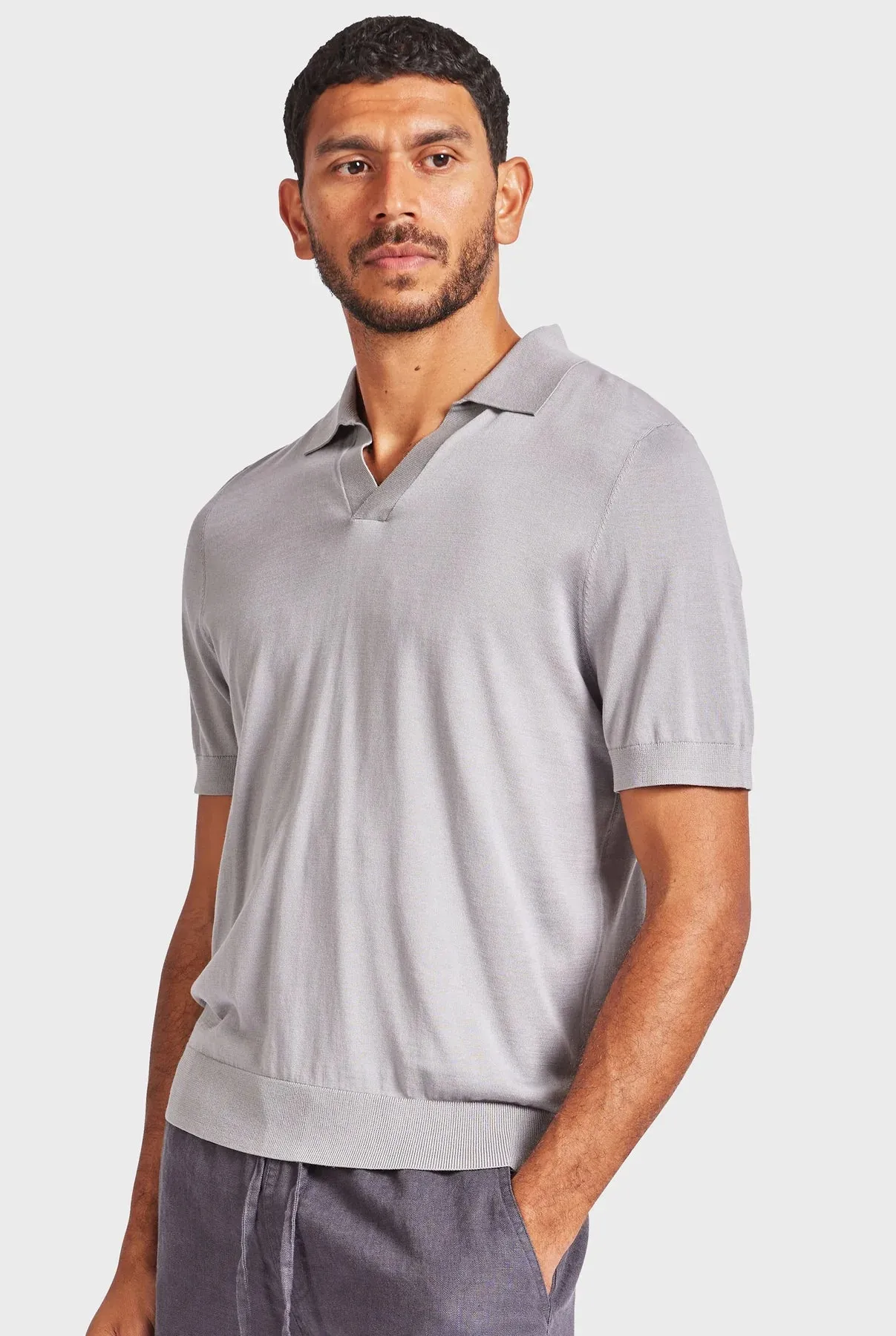 Irvine Knit Polo in Smoke Grey