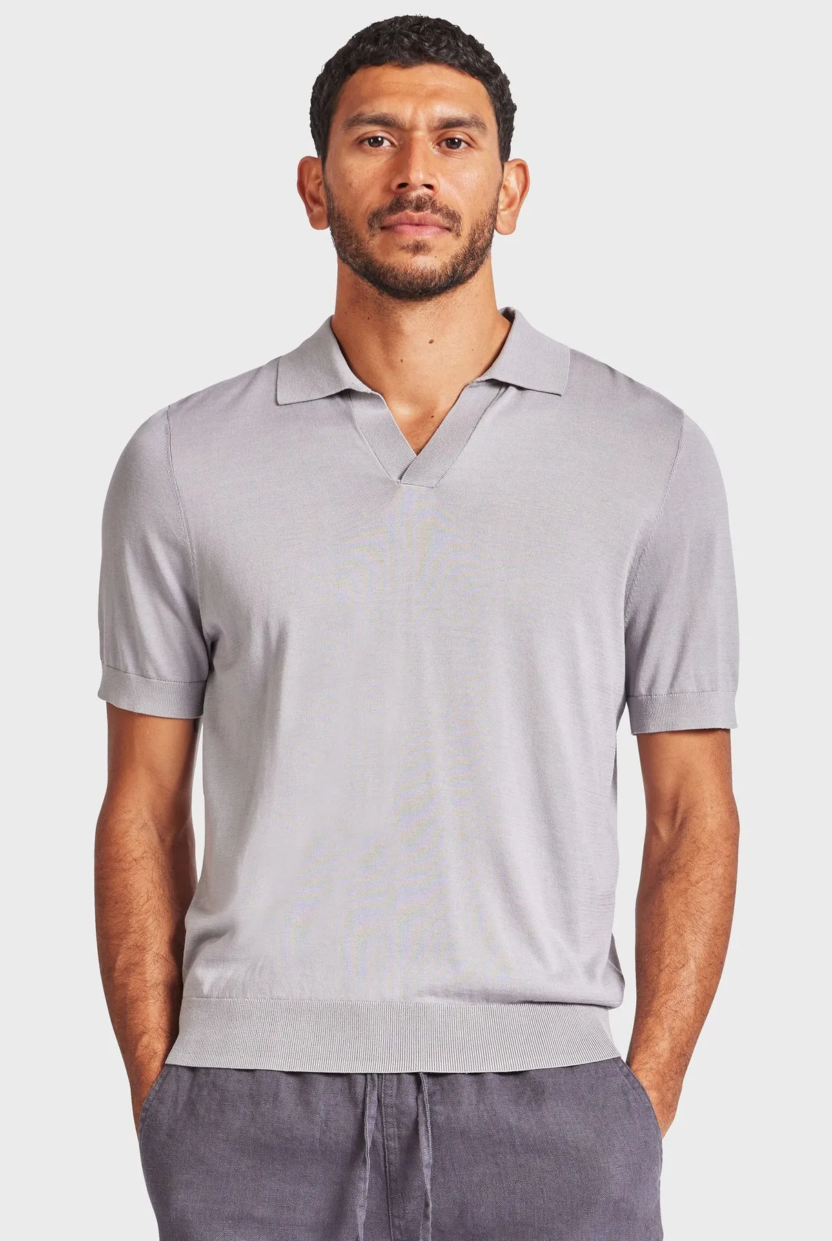 Irvine Knit Polo in Smoke Grey