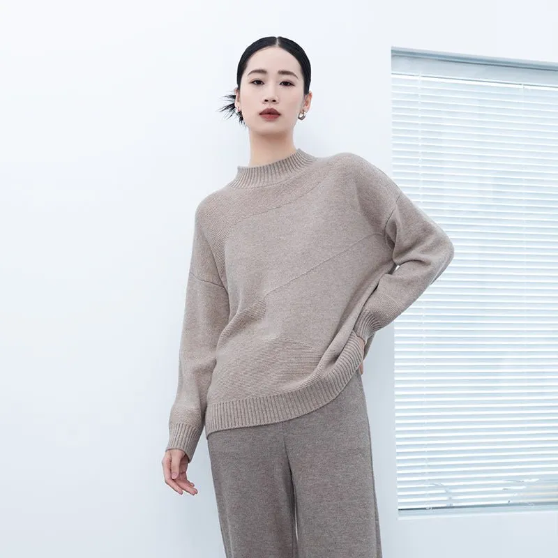 Khaki Grey Round-neck Wool Sweater